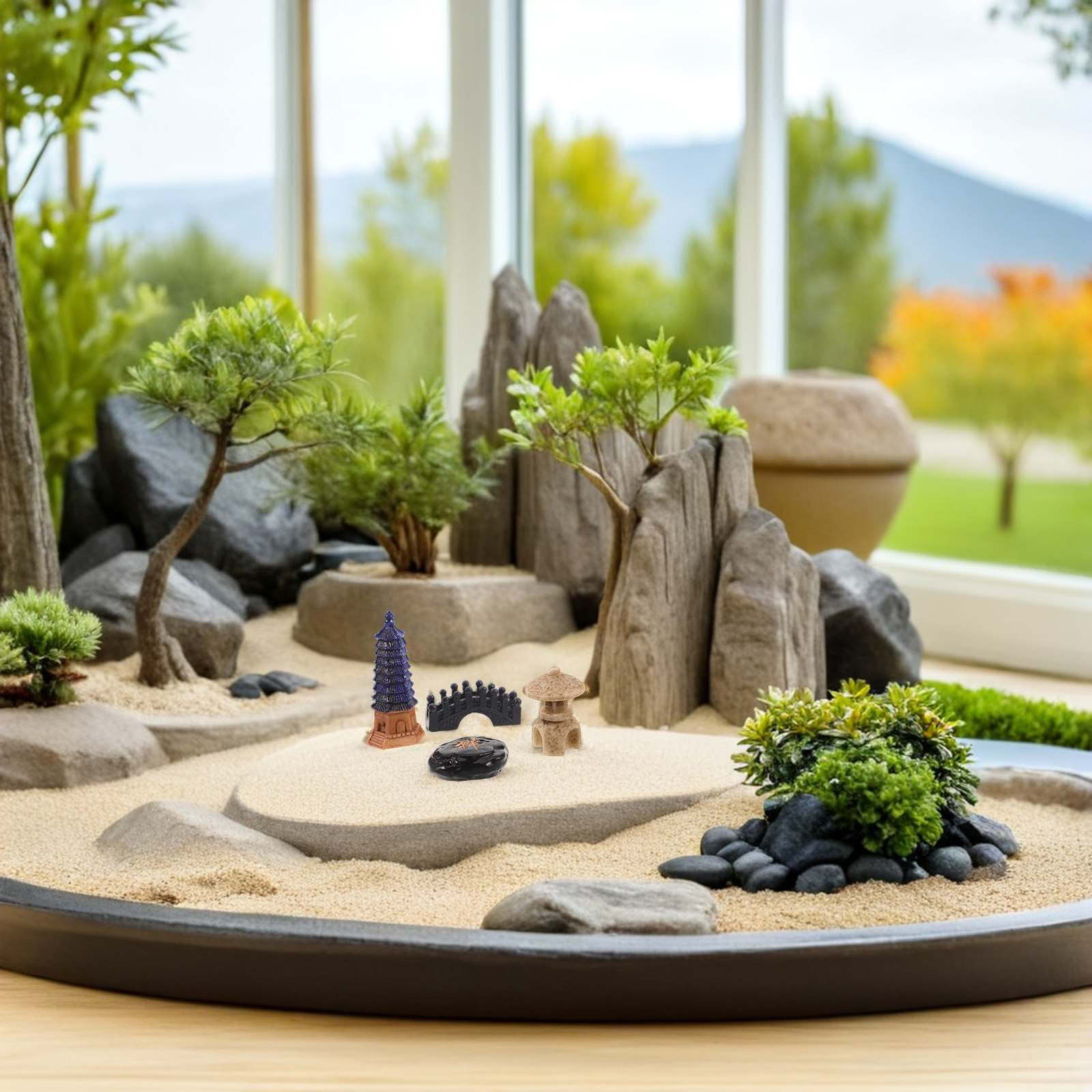 4Pcs 미니 일본 탑 동상 세트 탁상용 책장 사무실  - Bonsai Garden For Desk 리뷰 및 가격