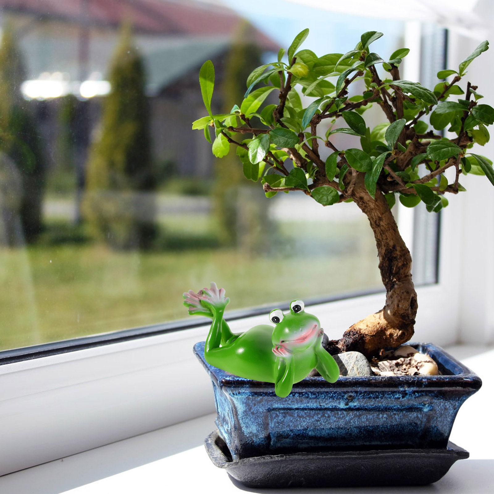 레진 개구리 정원 장식품 귀여운 동물 조각상 야외 정원 - Bonsai Garden For Desk 리뷰 및 가격
