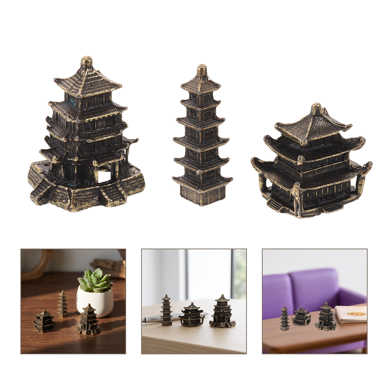 3Pcs 황동 풍수 탑 스타일 파빌리온 책상 장식품 명 - Bonsai Garden For Desk 리뷰 및 가격